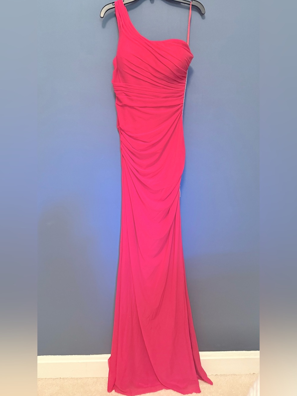 La Femme One-Shoulder Bright Red Evening Gown